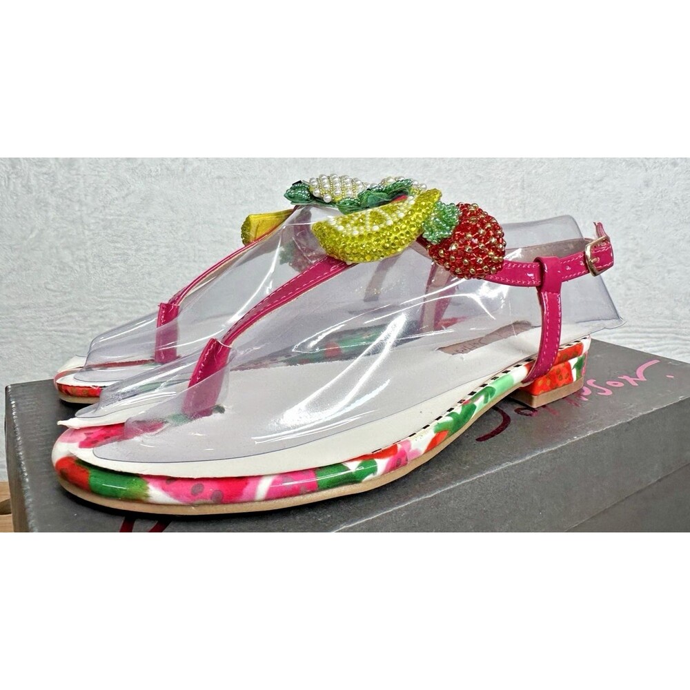 Betsey Johnson Thong Sandals Aniston Black Multi Beaded Fruit Slingback Size 5.5